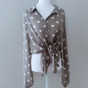 H&M Oversized Polka Dot Button-Up Sheer Blouse sz 24 (Plus)